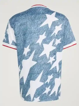 The back view of the Adidas Denim Graphic Jersey showing the symmetrical detailing and athletic silhouette.