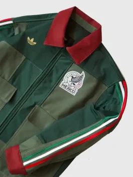 Front profile of the Adidas Mexico Worker Jacket made from high quality cotton with a secure front zipper closure.