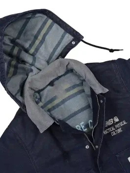 Front profile of the Carhartt New Balance Hooded Jacket showing the shirt style collar and a functional detachable hood.