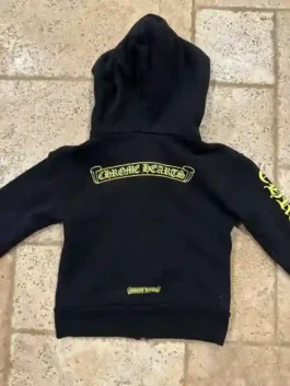 Chrome Hearts Kids Zip-up Black Hoodie back view showing hood and rear design