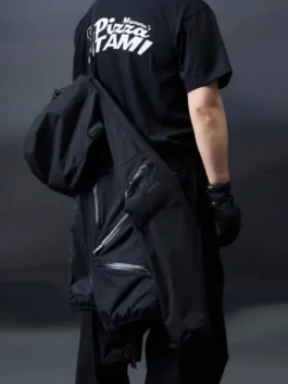 Drawbridge Death Stranding 2 Jacket back view in black with a clean hooded shape