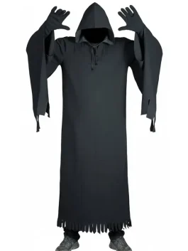 Ghostface Costume Scream Horror Outfit front view showing the long black horror coat with hooded design.