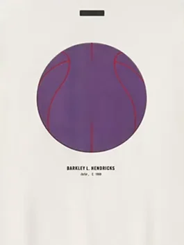 A stylish Lakers Fear of God Barkley Hendricks T-shirt featuring a pullover style and a comfortable round collar.