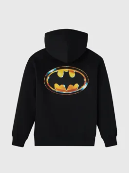 OVO X Batman 1989 Arch Hoodie back view in black with relaxed hooded streetwear fit