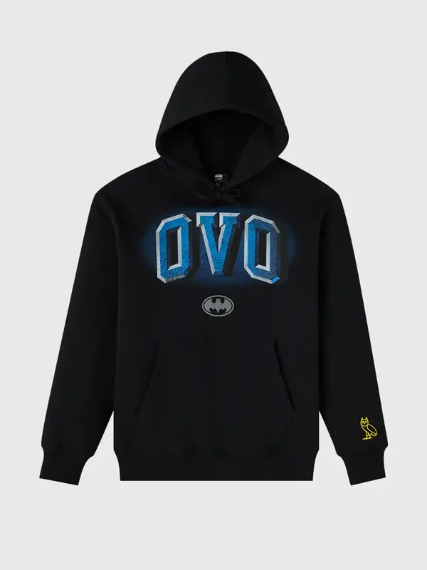 OVO X Batman 1989 Arch Hoodie in black fleece with bold graphic and casual fit