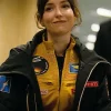Project Hail Mary Milana Vayntrub Black Jacket featuring zipper closure hooded collar and full length sleeves
