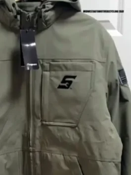 Snap-on Green Racing Jacket closeup view showing fabric texture, zipper details, and racing design elements.