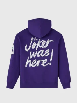 The Joker Defaced Hoodie back view in violet with hooded design and relaxed streetwear fit