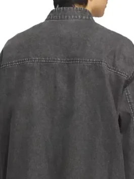 Adidas Chinese New Year Denim Jacket in unisex dark grey denim with toggle closure and stand-up collar back view