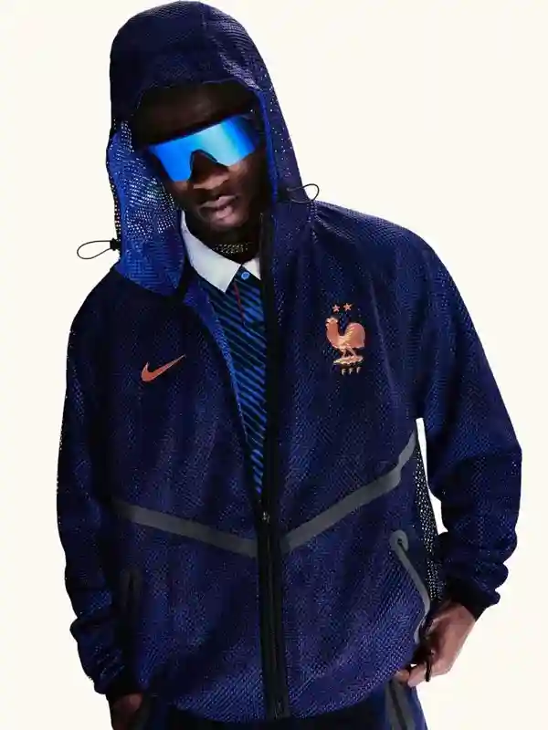 World Cup 2026 Mesh Anthem Jacket France edition with breathable mesh and sporty hooded style.