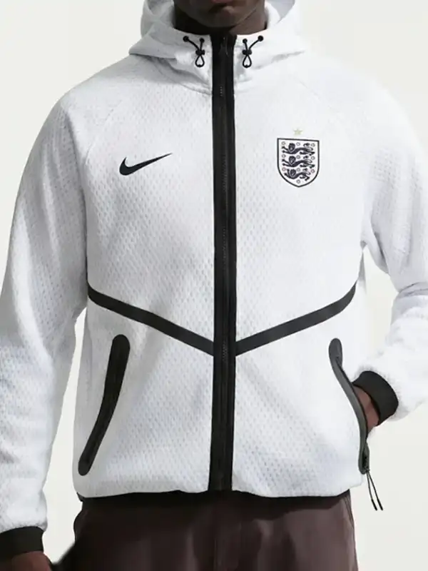 World Cup 2026 Mesh Anthem Jacket featuring breathable net fabric with hooded style and zipper closure.