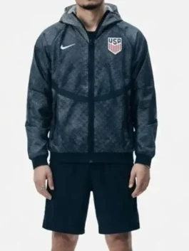 World Cup 2026 Mesh Anthem Jacket USA edition with fabric and hooded sporty structure.