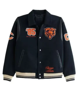 High-quality wool varsity jacket with a buttoned front closure and athletic detailing.
