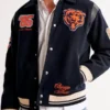 A classic wool varsity jacket featuring the iconic Chicago Bears logo on the chest.