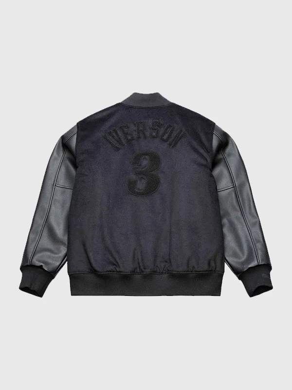 Back view of the iconic Allen Iverson Mitchell Ness Varsity Jacket.