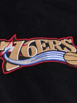 A stylish lifestyle look of the Allen Iverson Mitchell Ness Varsity Jacket.