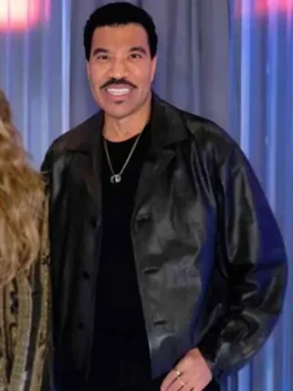 Close-up of a high-quality leather jacket featuring a structured collar and front buttons.