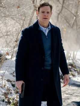 Nick Gehlfuss CIA 2026 Bill Goodman Black Wool Coat with smart TV series styling.