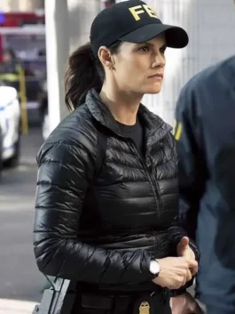 Missy Peregrym CIA 2026 Maggie Bell Black Puffer Jacket with warm TV series styling.