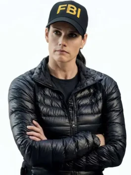 Maggie Bell black puffer jacket inspired by Missy Peregrym in CIA 2026.