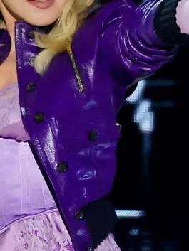 Madonna purple bomber jacket with vibrant color and celebrity fashion appeal.
