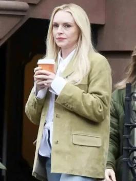 Lindsay Lohan Count My Lies green suede blazer with tailored celebrity look.