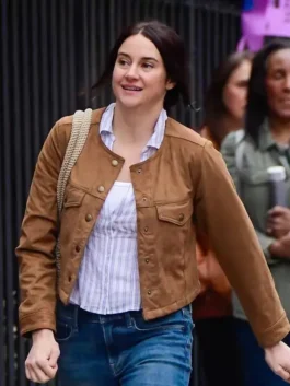 Count My Lies Shailene Woodley Brown Cotton Jacket with classic shirt collar and front button closure.