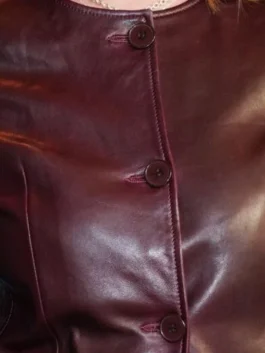 Hannah Einbinder Emmy Luncheon 2026 Brown Leather Jacket with polished celebrity styling.