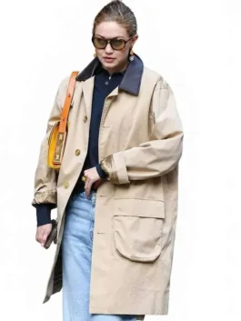 Gigi Hadid NYC 2026 Trench Coat with elegant longline celebrity street style.