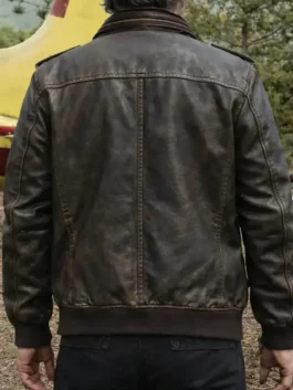 Josh Brolin The Dog Stars Bangley Black Bomber Leather Jacket with rugged movie styling.