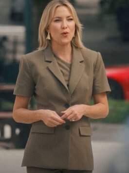 Kate Hudson Running Point S02 Brown Blazer with clean tailored front styling.