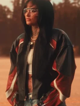 Kehlani Out The Window Leather Jacket with sleek black finish and music-video style.