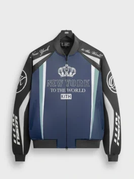 Close-up of Kith Roy Racing patches and nylon texture