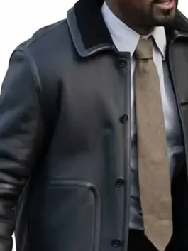 Close-up of the durable real leather and precision stitching on a TV-inspired jacket.