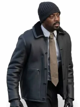 Theo Walker wearing a premium real leather jacket with a shirt-style collar in Law & Order.