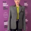 Lili Reinhart-inspired grey blazer jacket with a modern structured fit for women.