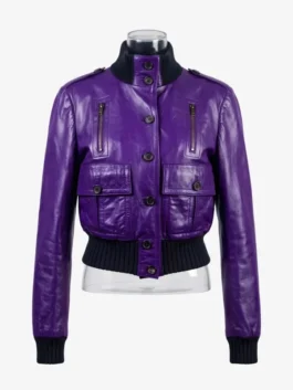 Coachella 2026 purple bomber jacket with classic silhouette and bold styling.