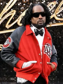 Wale varsity jacket inspired by Michael Movie Premiere 2026 appearance.