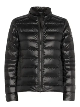 Missy Peregrym black puffer jacket with clean padded winter outerwear look.