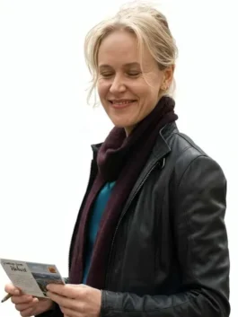 Insidious black leather jacket with classic fitted silhouette and dark fashion look.