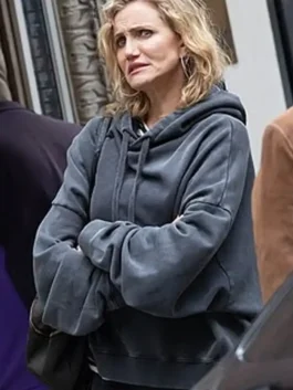 Grey hoodie inspired by Cameron Diaz in The Sham 2026 movie.