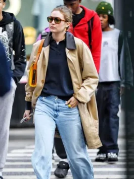 NYC 2026 trench coat with polished Gigi Hadid-inspired fashion appeal.