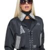 Paris Hilton Black Satin Jacket with smooth celebrity-inspired street style look.