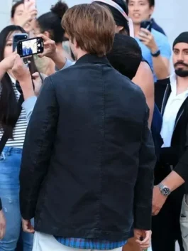 Robert Pattinson movie blazer with black color and polished front design.