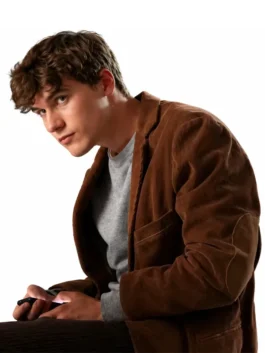 Sam Nivola brown corduroy blazer with vintage movie-inspired smart styling.