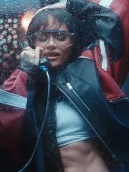 Kehlani Out The Window jacket with smooth leather texture and sharp styling.