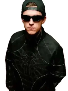Tom Holland black jacket inspired by Spider-Man Brand New Day character look.