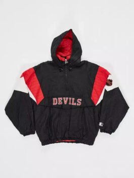 New Jersey Devils Vintage Pullover Jacket with relaxed fit and athletic look.