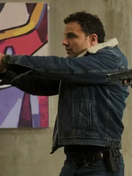 The Hunting Party Shane Florence denim jacket with vintage blue wash and rugged style.