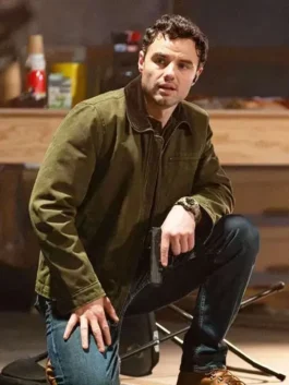 Josh McKenzie green cotton jacket with practical TV-inspired casual fashion appeal.